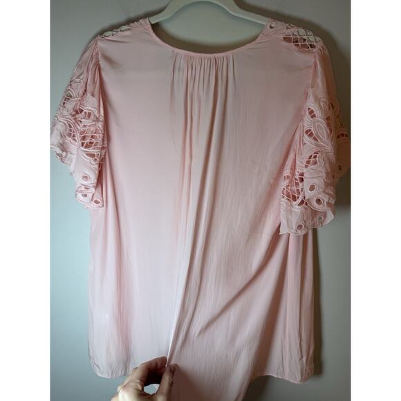 RAMY BROOK Rochelle V neck Eyelet Flutter Sleeve Blouse Top Pink Sz L NWT $345 - Picture 10 of 10